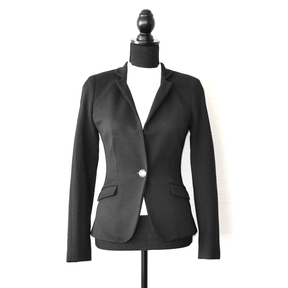 B4 NWT TED BAKER Black Textured Pique Square Single Button Blazer Size 0/2 $425